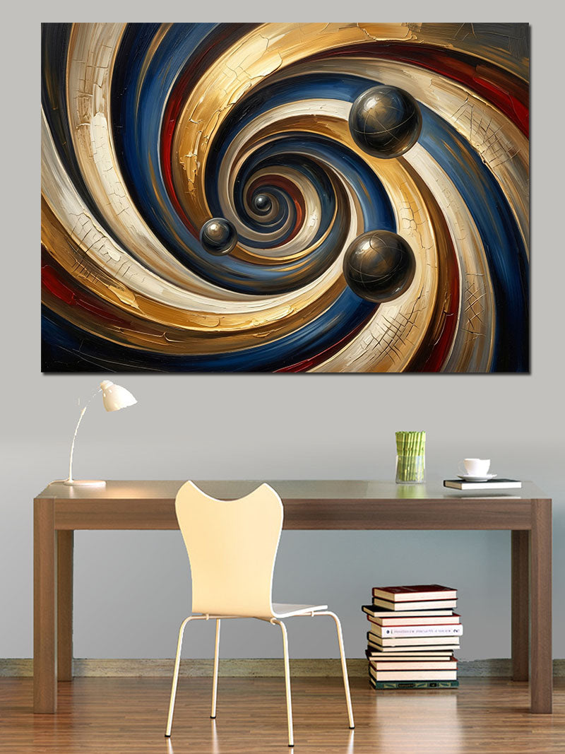 Altın Ve Siyah Spiral Girdap Kanvas Tablo