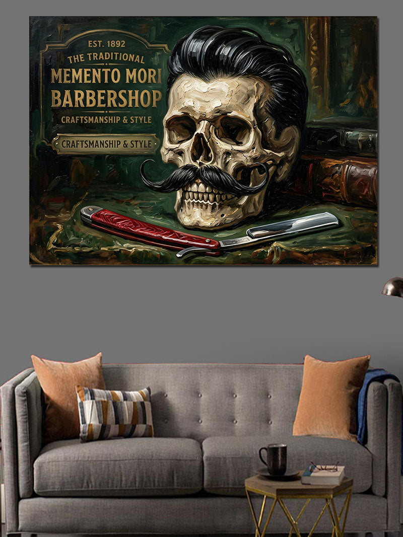 Barber Shop Kurukafa Ve Ustura Kanvas Tablo
