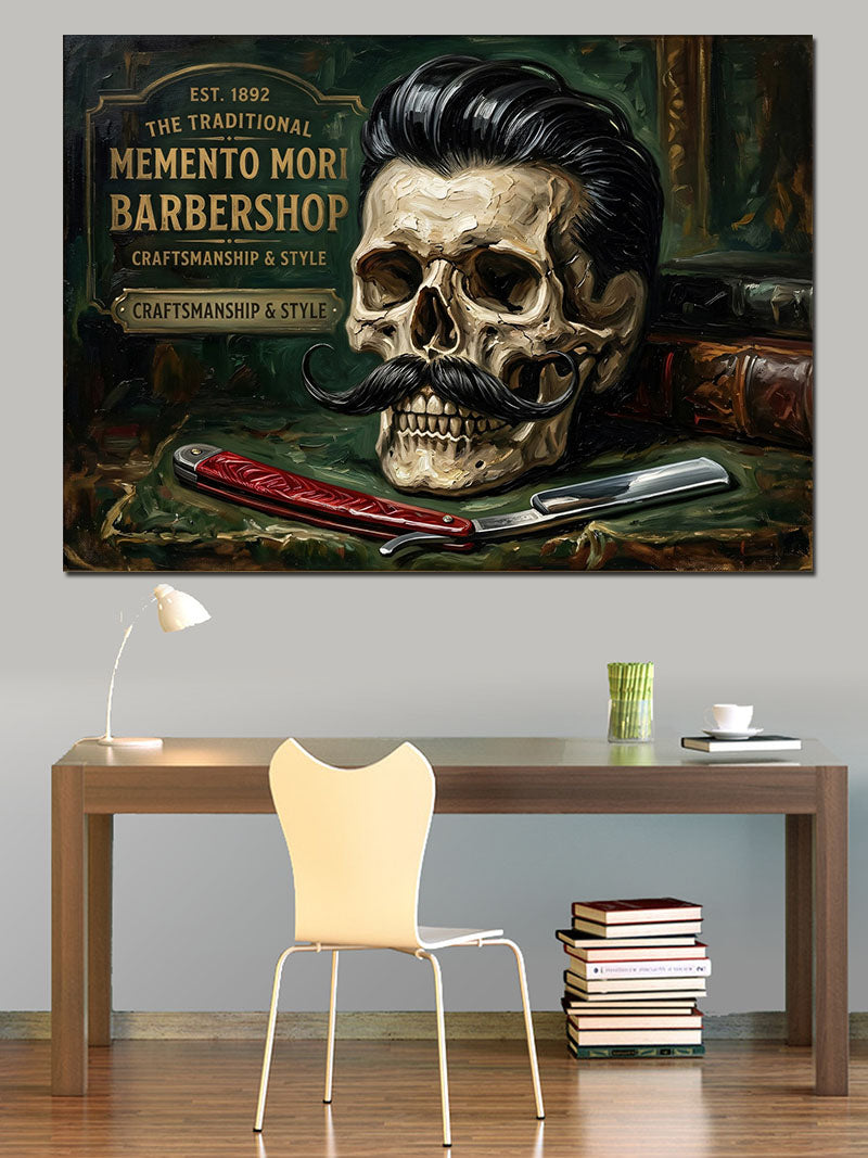 Barber Shop Kurukafa Ve Ustura Kanvas Tablo