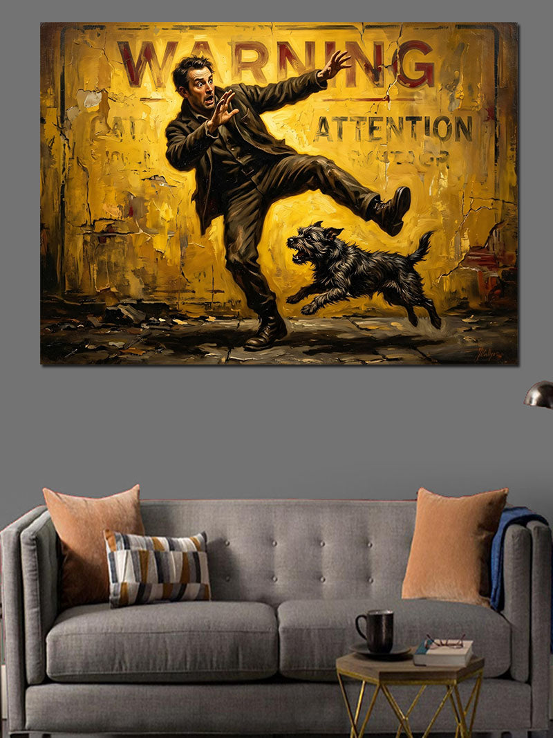 Warning Attention Esprili Uyarı Tabelası Kanvas Tablo