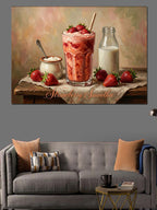 Çilekli Smoothie Ve Taze Çilekler Kanvas Tablo