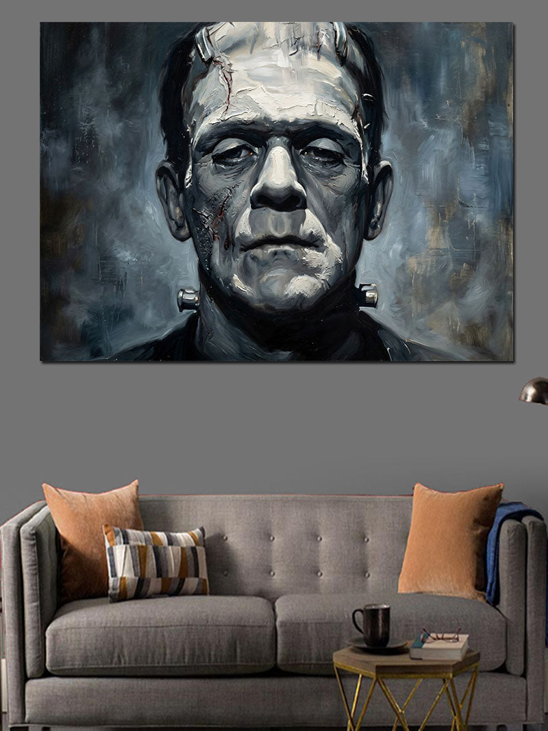 Frankenstein Canavarı Siyah Beyaz Portre Kanvas Tablo