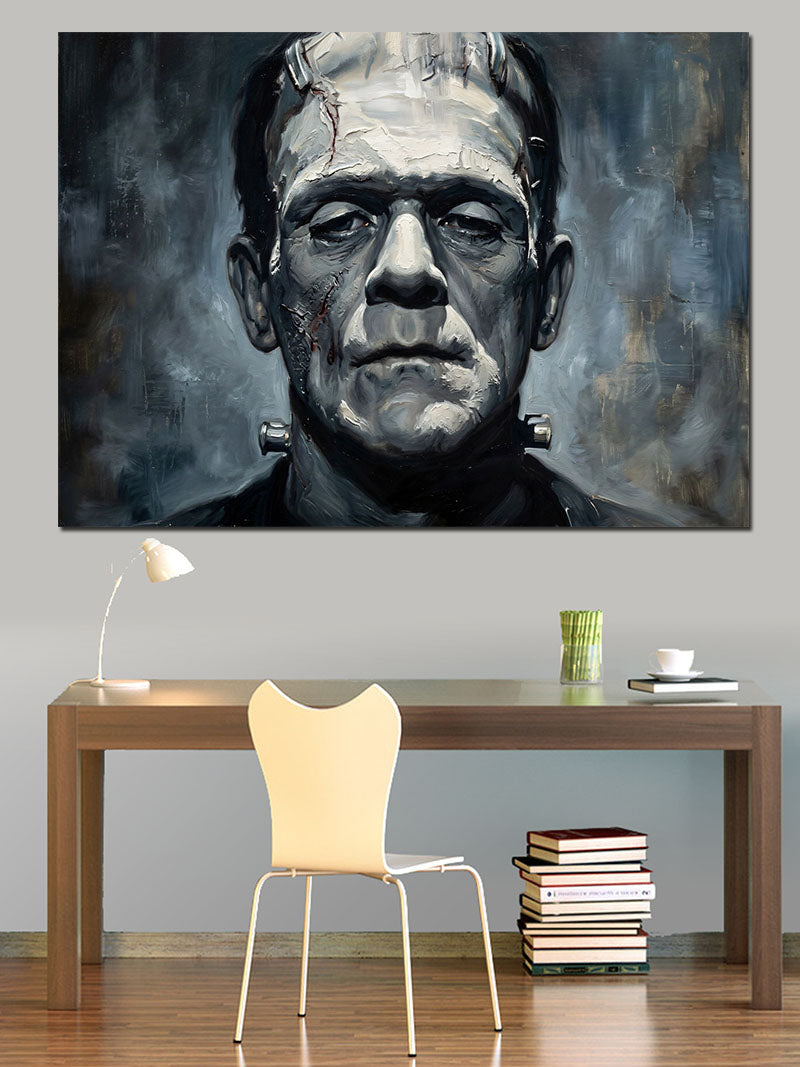 Frankenstein Canavarı Siyah Beyaz Portre Kanvas Tablo