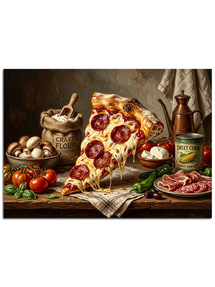 Taze malzemelerle hazırlanmış iştah açıcı dilim pizza.