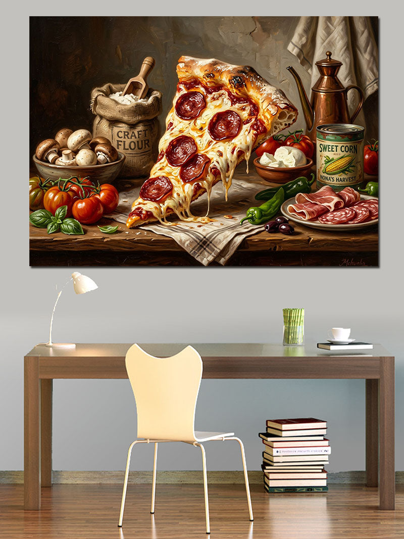 Lezzetli İtalyan Pizzası Mutfak Dekoru Kanvas Tablo
