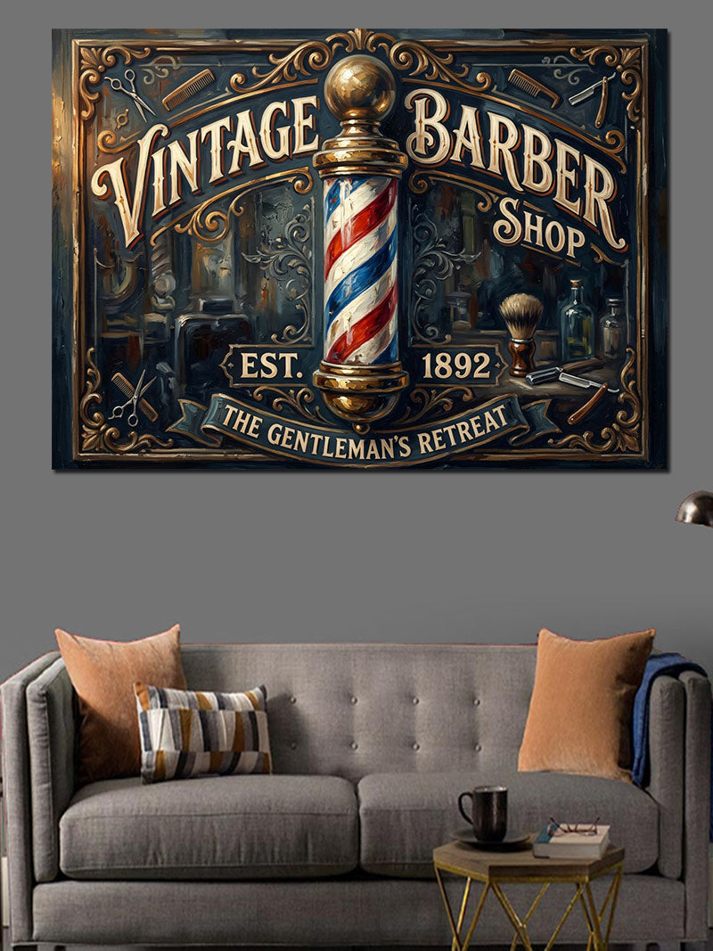 Vintage Barber Shop Klasik Tabela Kanvas Tablo