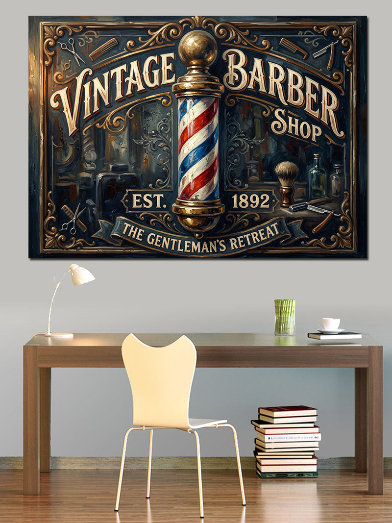 Vintage Barber Shop Klasik Tabela Kanvas Tablo