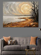 Mehtap Altında Issız Deniz Kıyısı Kanvas Tablo