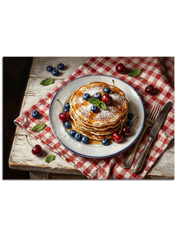 Ballı ve orman meyveli iştah açıcı pancake tabağı.