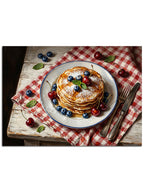 Ballı ve orman meyveli iştah açıcı pancake tabağı.