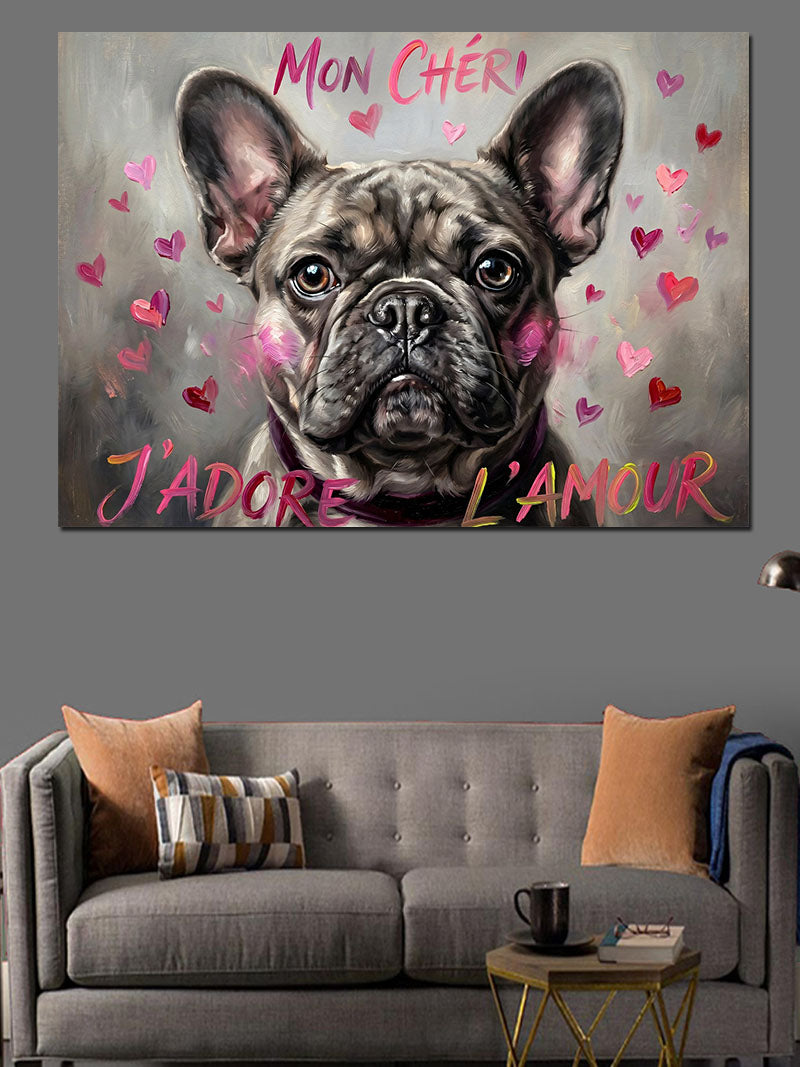 Kalpli Fransız Bulldog Köpeği Portresi Kanvas Tablo