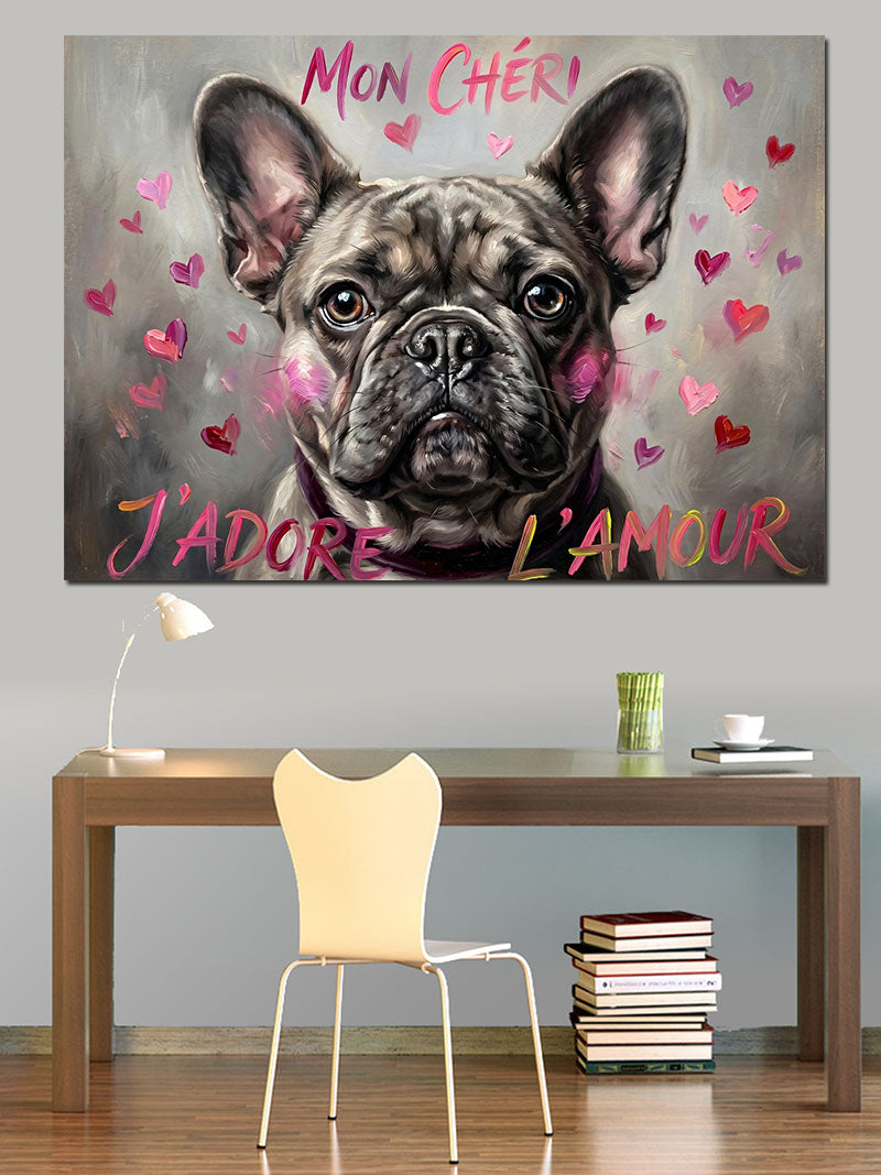 Kalpli Fransız Bulldog Köpeği Portresi Kanvas Tablo