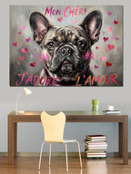 Kalpli Fransız Bulldog Köpeği Portresi Kanvas Tablo