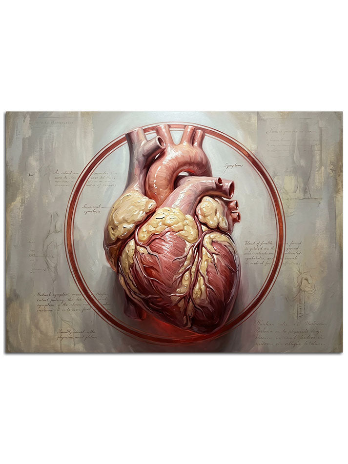 Dikenli tellerle çevrili gerçekçi anatomik kalp görseli.