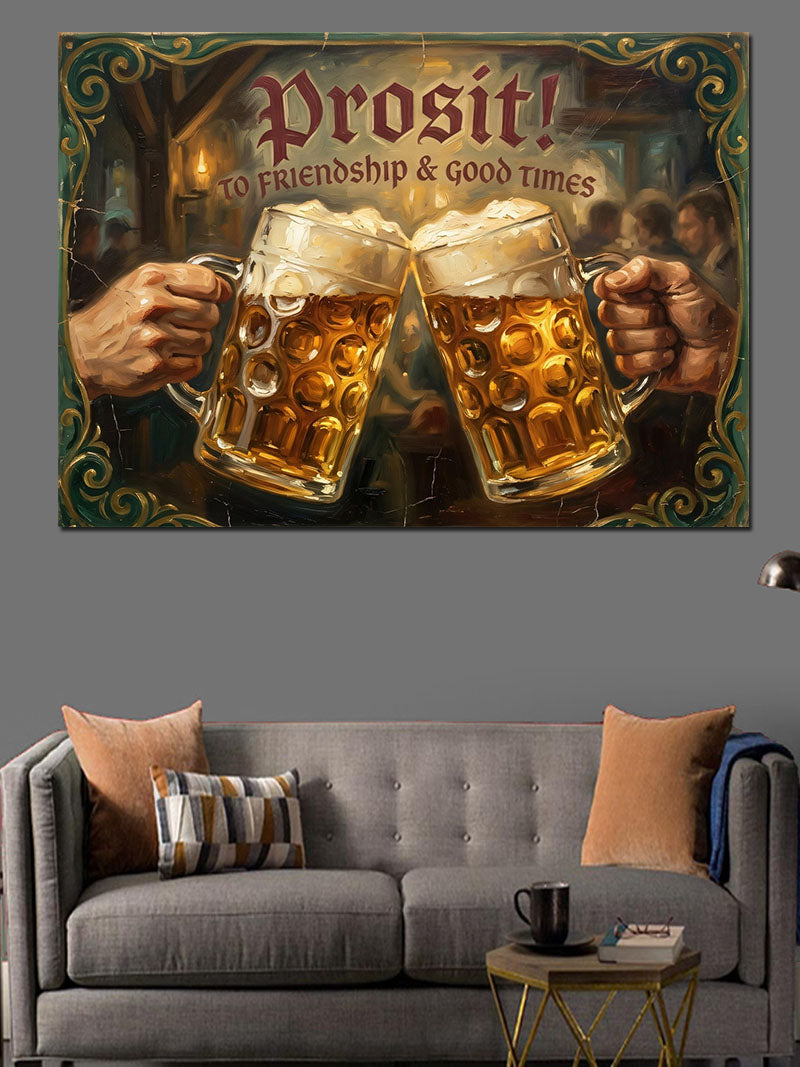 Prosit Yazılı Bira Tokuşturma Tabelası Kanvas Tablo