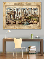 Paris Yazılı Nostaljik Şehir Tabelası Kanvas Tablo