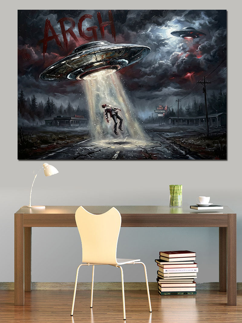 UFO Ve İnsan Kaçırılma İllüstrasyonu Kanvas Tablo