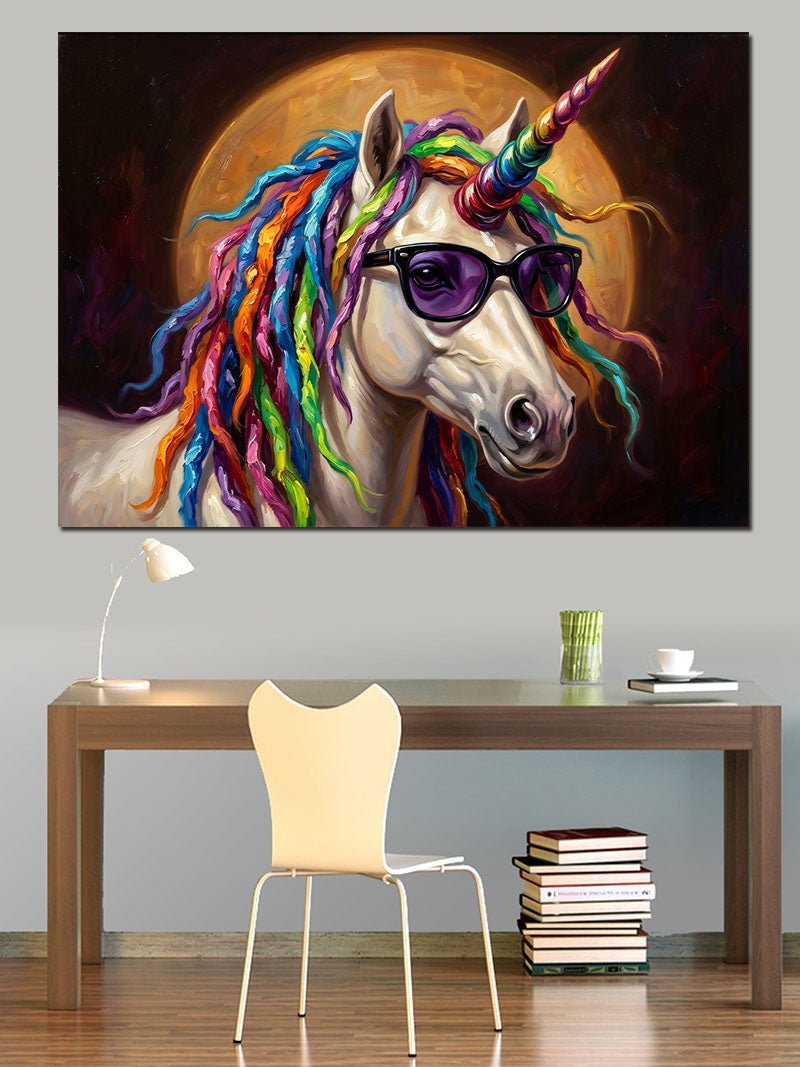 Gökkuşağı Renkli Saçlı Mistik Unicorn Kanvas Tablo