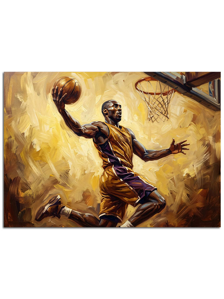 Hareketin gücünü yansıtan basketbolcu ve pota görseli.