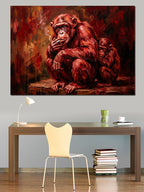 Düşünceli Oturan Kırmızı Şempanze Kanvas Tablo