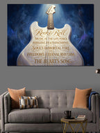 Rock n Roll Yazılı Beyaz Gitar Kanvas Tablo