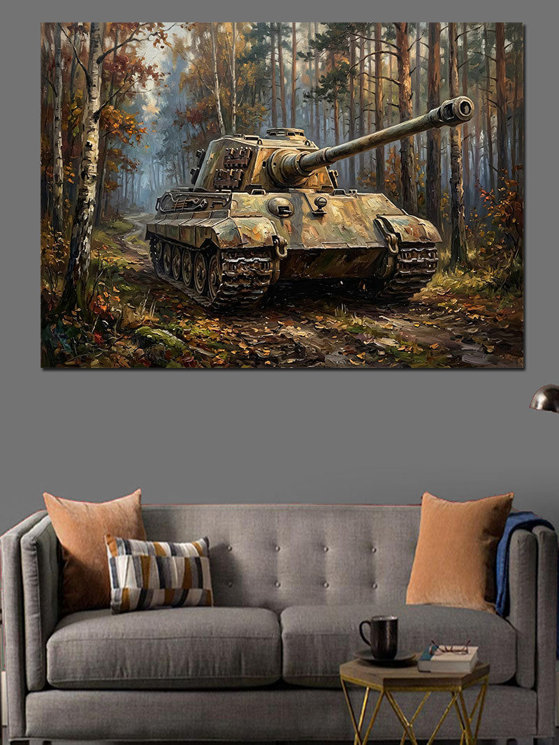 Orman İçinde Gizlenmiş Modern Tank Kanvas Tablo