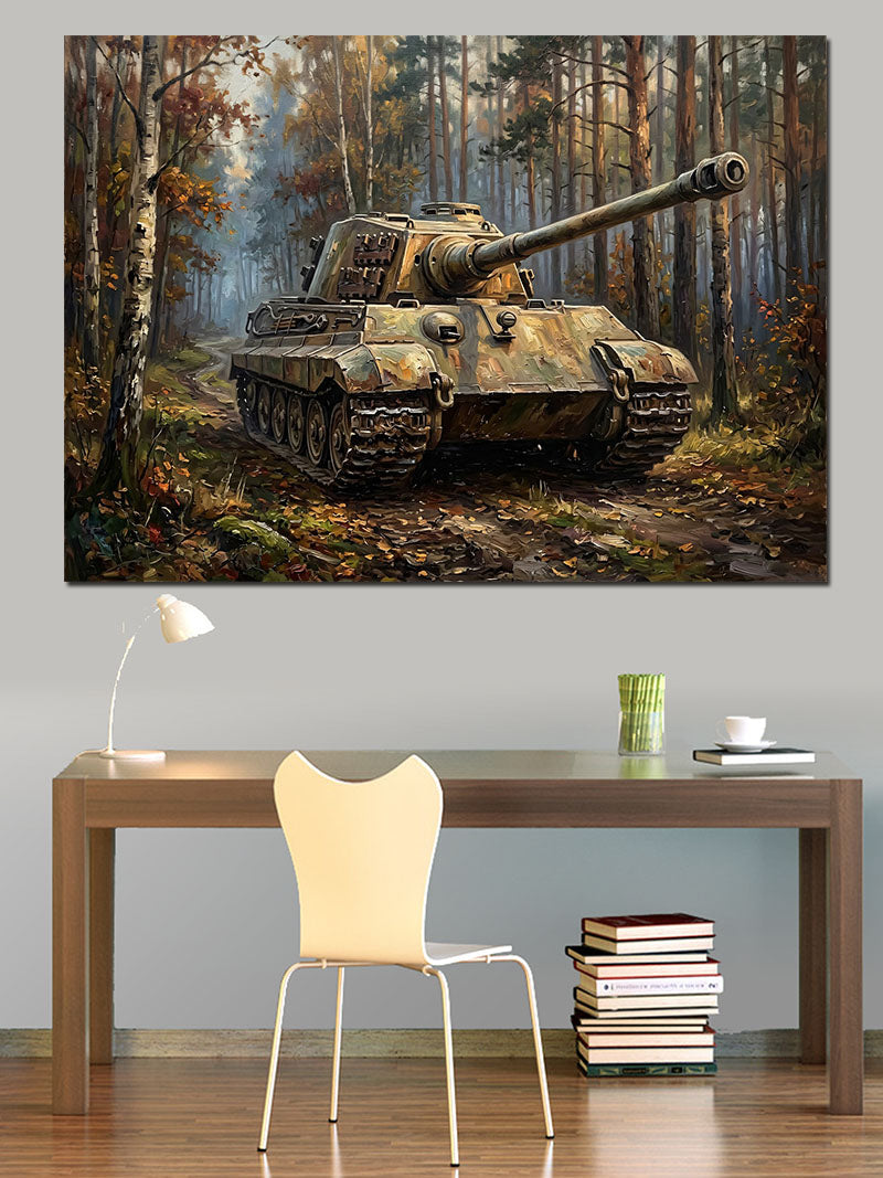 Orman İçinde Gizlenmiş Modern Tank Kanvas Tablo