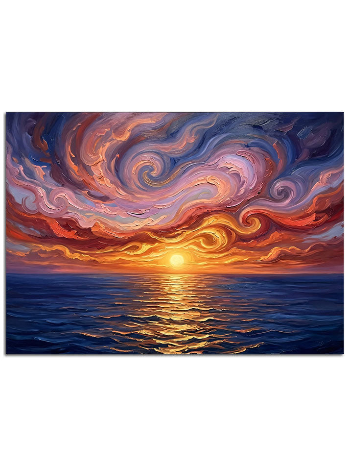 Van Gogh tarzı fırça darbeleriyle renkli gökyüzü.