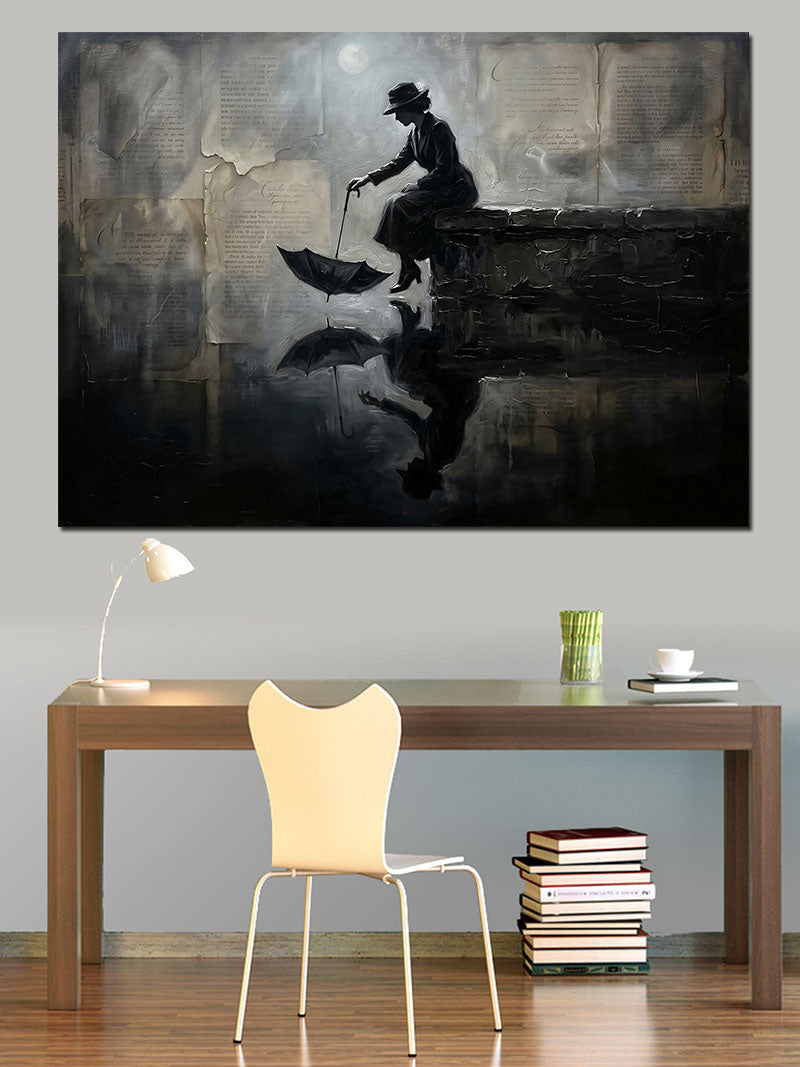 Su Kenarında Düşünen Kadın Silueti Kanvas Tablo
