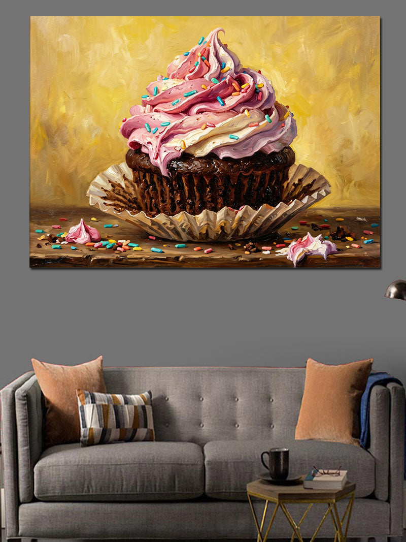 Pembe Kremalı Ve Vişneli Cupcake Kanvas Tablo