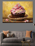 Pembe Kremalı Ve Vişneli Cupcake Kanvas Tablo