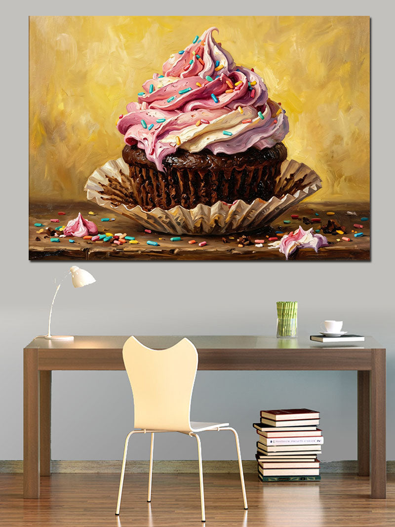 Pembe Kremalı Ve Vişneli Cupcake Kanvas Tablo