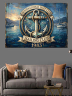 Sailing Club Retro Denizci Logosu Kanvas Tablo