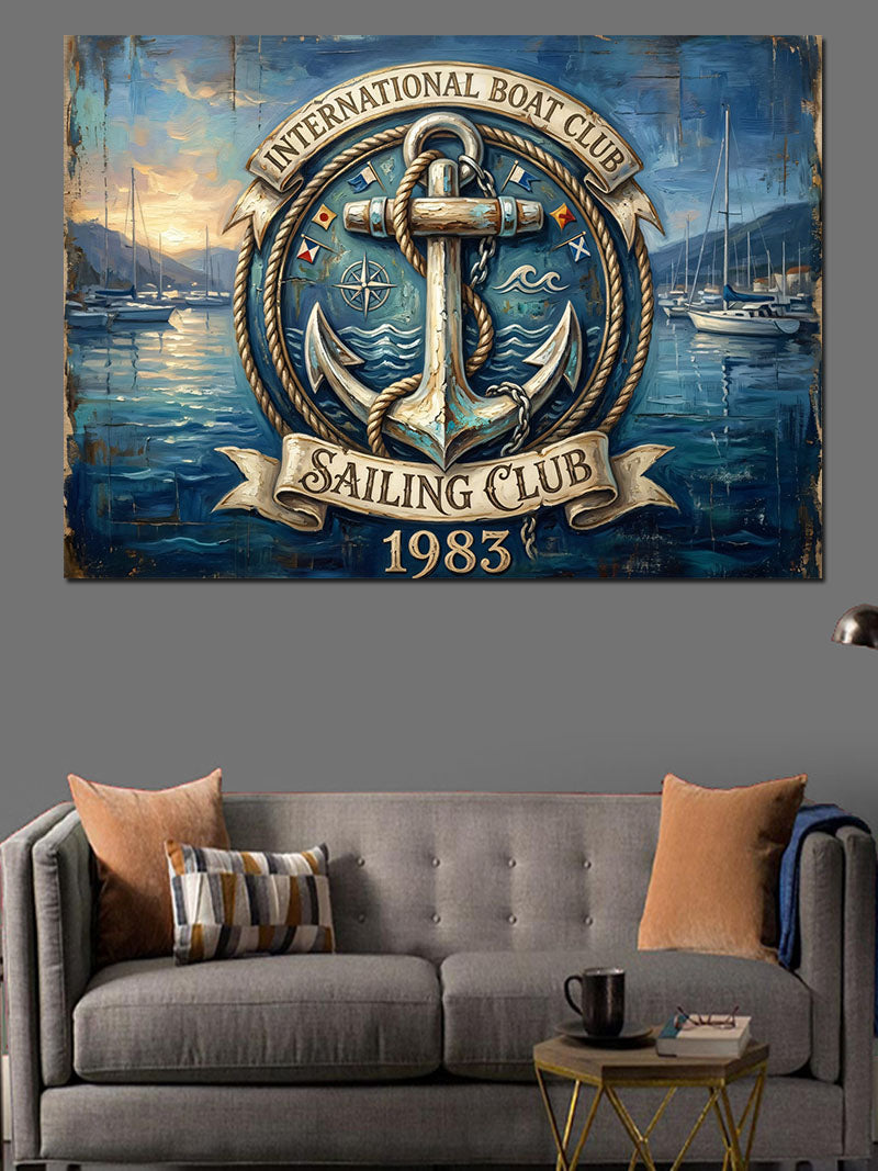 Sailing Club Retro Denizci Logosu Kanvas Tablo