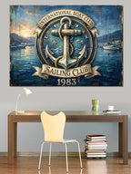 Sailing Club Retro Denizci Logosu Kanvas Tablo