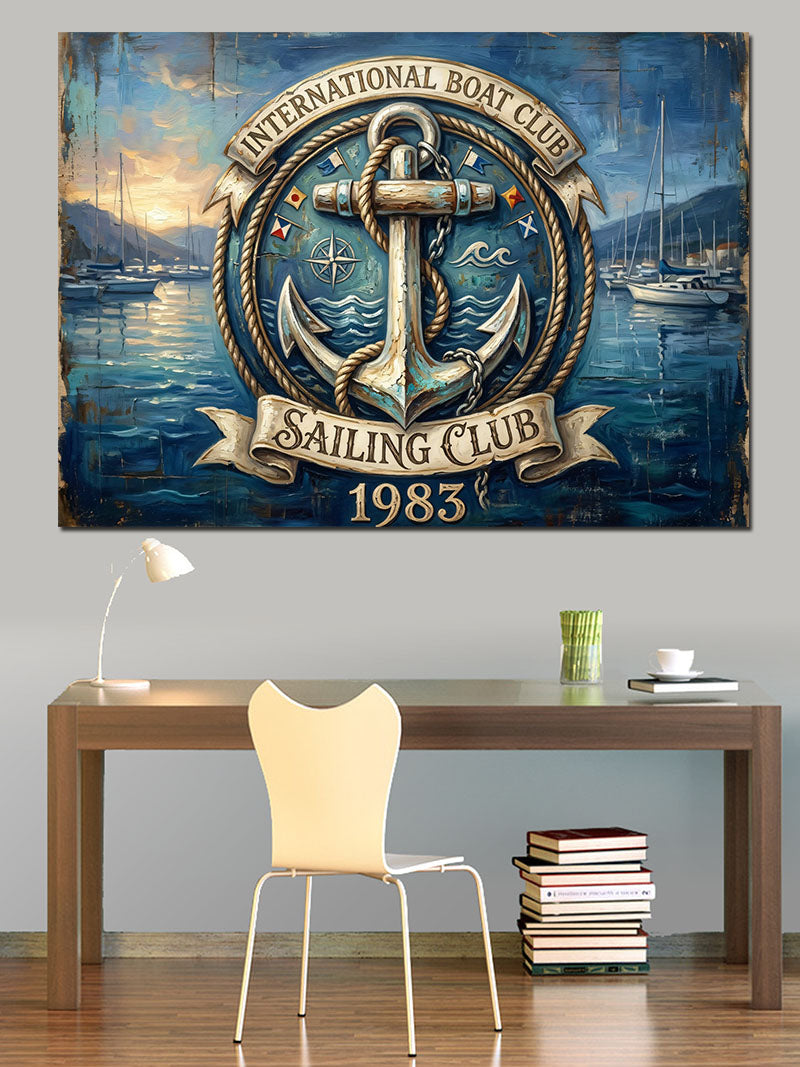 Sailing Club Retro Denizci Logosu Kanvas Tablo