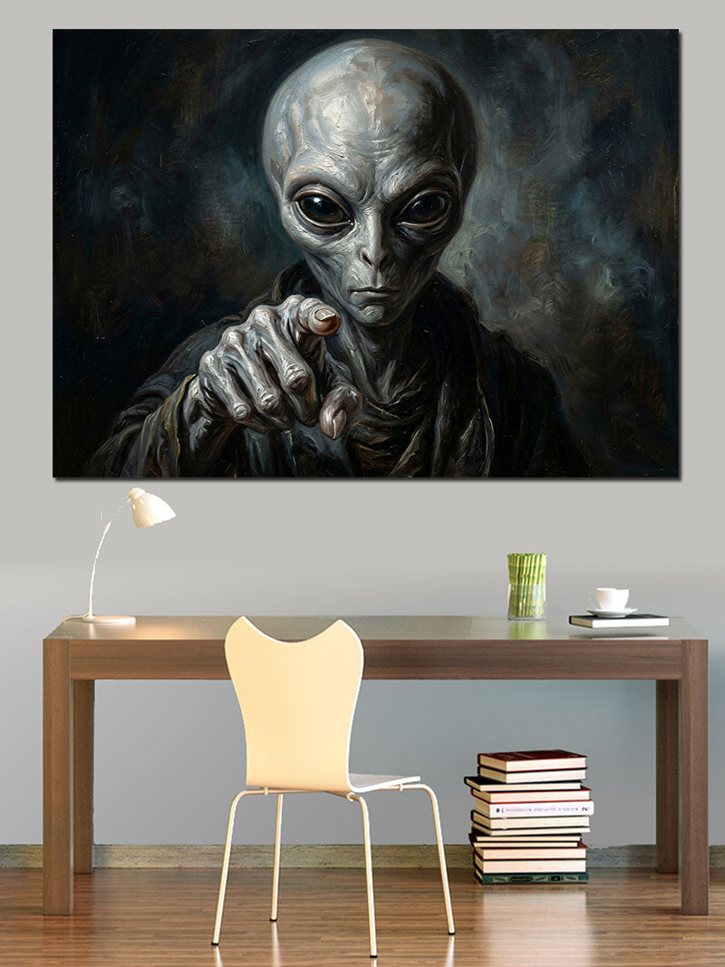 Karanlıkta Düşünen Uzaylı Alien Portresi Kanvas Tablo