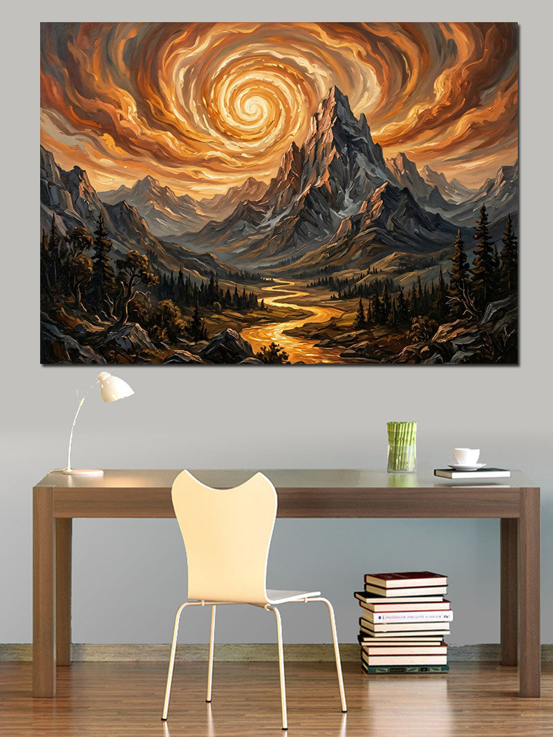 Van Gogh Tarzı Girdaplı Dağlar Kanvas Tablo