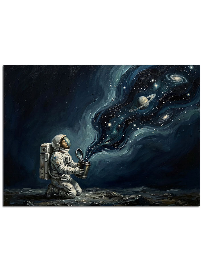 Yıldızlar ve duman içinde astronot.
