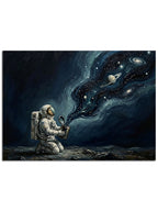 Yıldızlar ve duman içinde astronot.