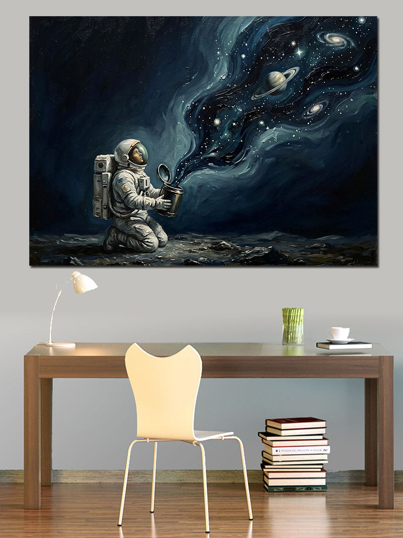 Uzayda Sigara İçen Sürreal Astronot Kanvas Tablo