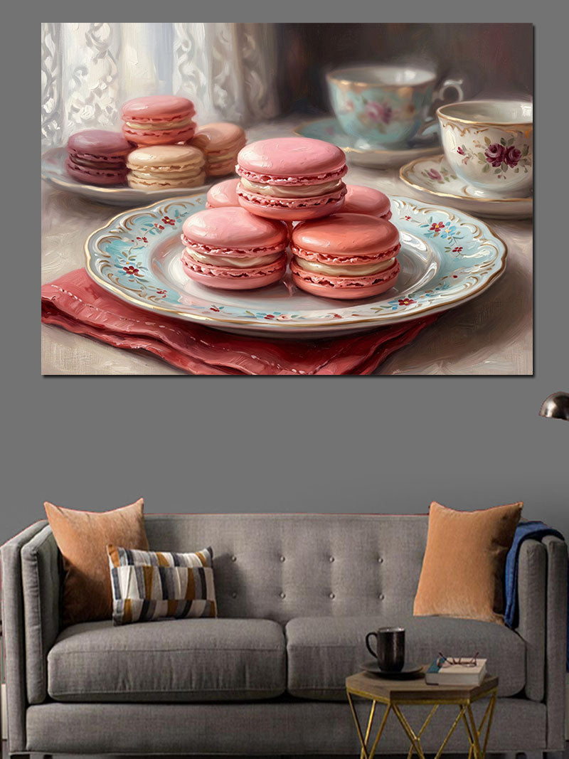 Tabakta Pembe Makaronlar Ve Çay Kanvas Tablo