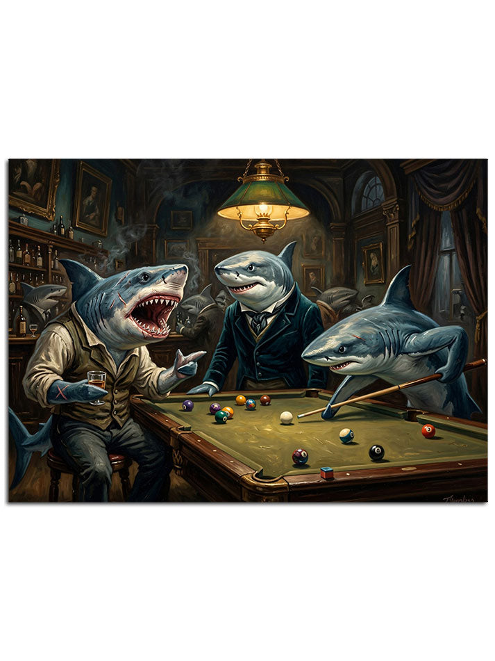 Poker ve bilardo masasında köpekbalıkları.
