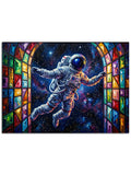 Kilise camı tarzında uzaylı astronot.