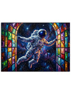 Kilise camı tarzında uzaylı astronot.