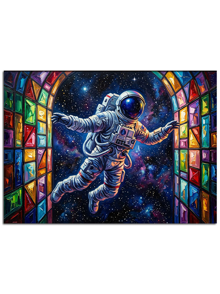 Kilise camı tarzında uzaylı astronot.