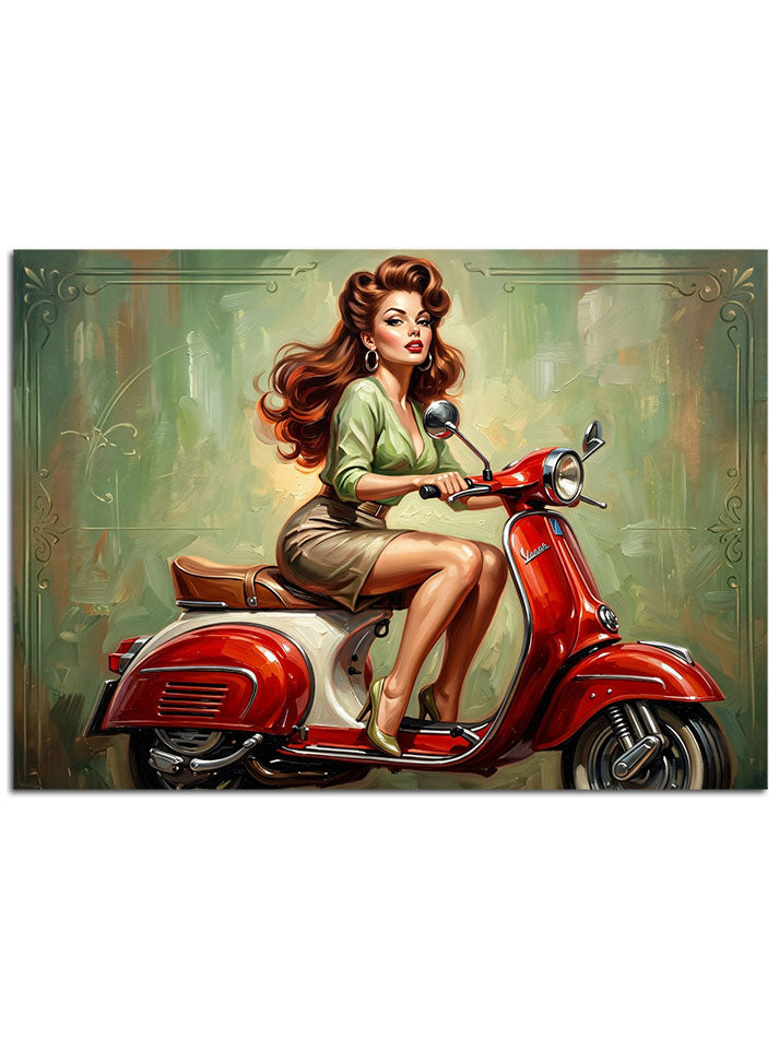Klasik scooter üzerinde şık kadın.