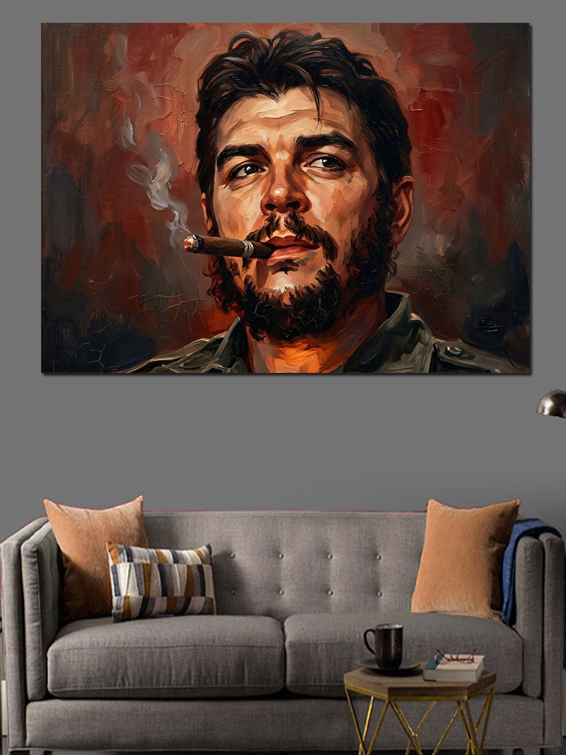 Puro İçen Che Guevara Portresi Kanvas Tablo
