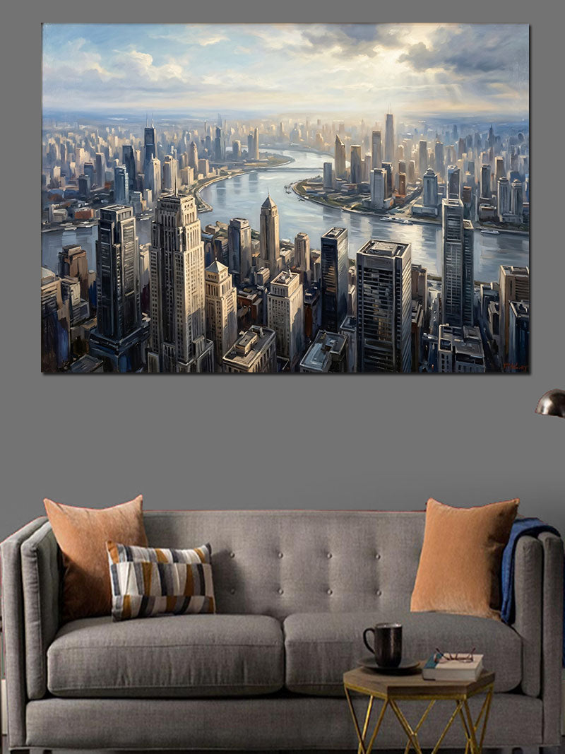 Gece Işıklarında New York Panoramas Kanvas Tablo