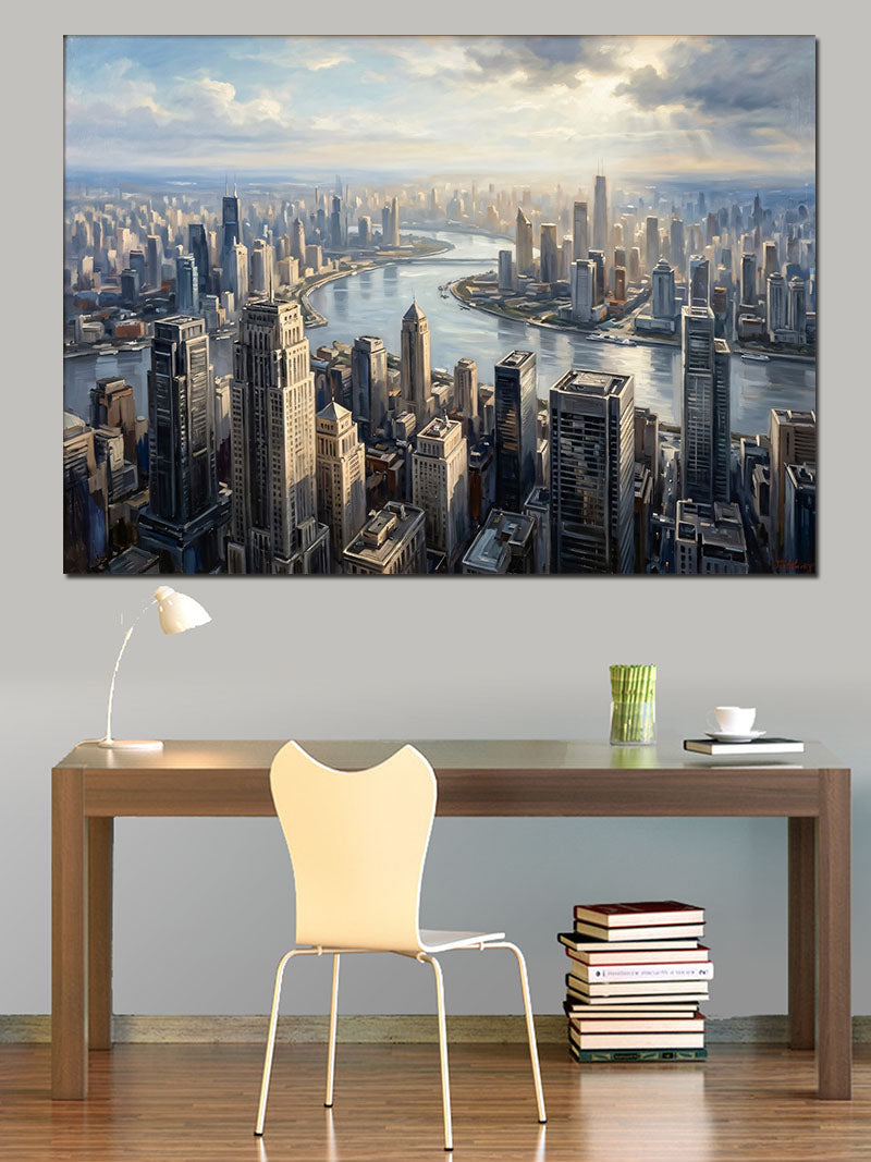 Gece Işıklarında New York Panoramas Kanvas Tablo